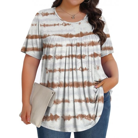 Tencede Womens Plus Size Tops Tunic Short Sleeve Crew Neck Shirts Casual Soft Blouse 1X-5X